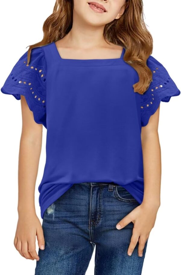 Yoklass Girls Fashion Shirts Ruffle Sleeve Summer Tops 5-14 Years Old