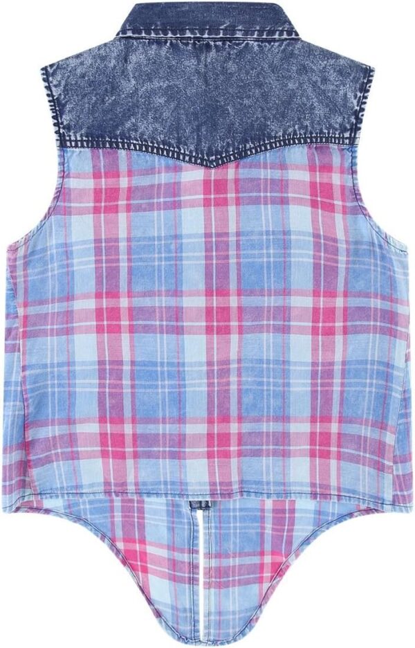 Bienzoe Girls Crop Tank Tops: Cowgirl Plaid Sleeveless Button Down Western Casual Blouse - Image 4