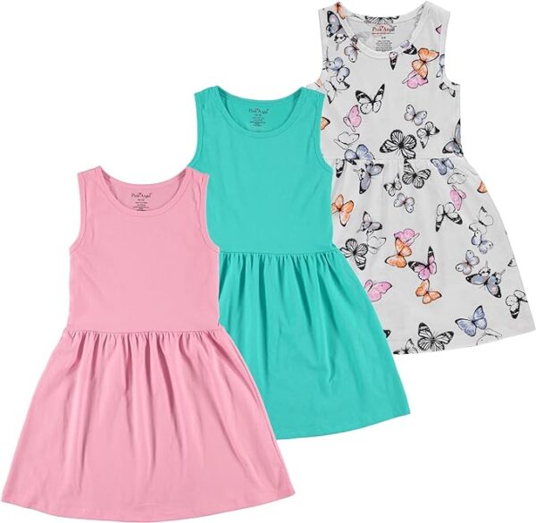 Pink Angel 3-Pack Girls' Dresses, Kids Casual Fit and Flare Sleeveless Summer Dress & School Outfit, 100% Cotton