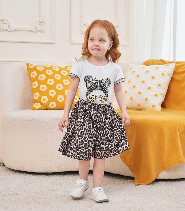 KIDLAGA Kids Toddler Girl Clothes Outfits Figure Graphic Tee + Dalmatian Print Pleated Wide Leg Shorts Summer Clothing Set - Image 4