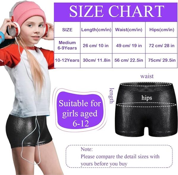 SATINIOR 3 Pieces Girls Gymnastic Shorts Glitter Ballet Dance Shorts Metallic Spandex Shorts for Kid Girls - Image 4