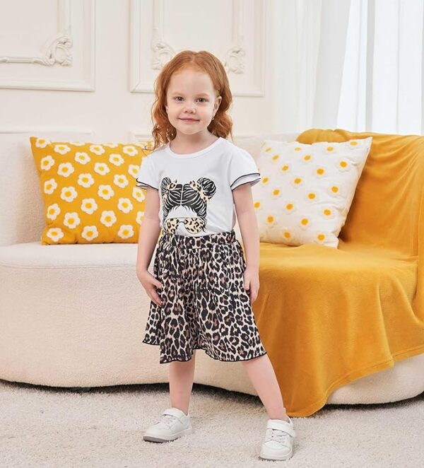 KIDLAGA Kids Toddler Girl Clothes Outfits Figure Graphic Tee + Dalmatian Print Pleated Wide Leg Shorts Summer Clothing Set - Image 3