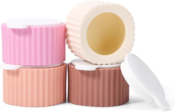 RoseFlower 4 Pieces Travel Containers Silicone Cream Jars, BPA Free Multifunctional Leak-proof Mini Size Accessories Makeup Bottles with Lid, Face Hand Body Cream, Toiletries, for Outdoor, Gym