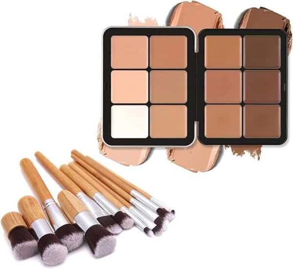 RoseFlower 12 Colors Foundation Concealer Palette Cover Dark Circles&Blemish, Highlight Palette, Waterproof Contouring Palette Full Coverage Concealer Make Up Kit +Makeup Brush#123