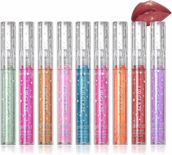 RoseFlower 9 Colors Diamond Liquid Glitter Shimmer Lipsticks/Lip Gloss Set, Glitter Liquid Lipsticks Set, Nonstick Cup Waterproof Metallic Lip Gloss Set Lips Cosmetic for Women Girls