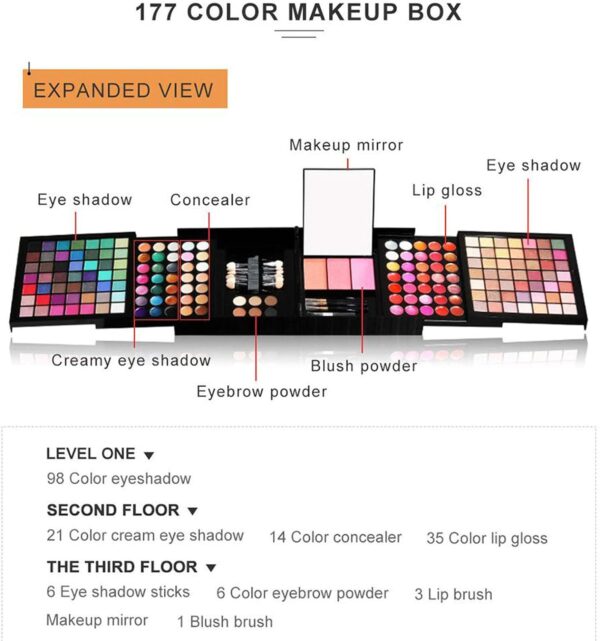 RoseFlower Vanity Case Beauty Case Multifunctional Makeup Set Eyeshadow Palette Multicoloured Eyeshadow Make Up Pallet Professional Eye Palette Multifunctional Makeup Set Rich Colours Cosmetic Kit - Image 2