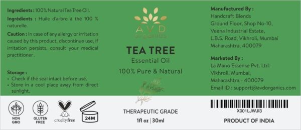 AVD Organics Tea Tree Essential Oil 30ml - 100% Pure and Natural Therapeutic Grade Aromatherapy Essential Oil for Relaxation, Skin & Hair- 1 fl. Oz - Image 4